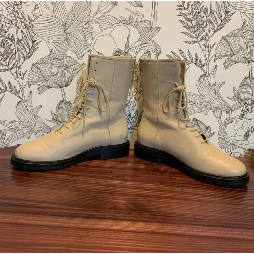 Womens LEGRES made in Italy Lace Up Combat Boots Nappa Leather Tan Size 37 EUC!